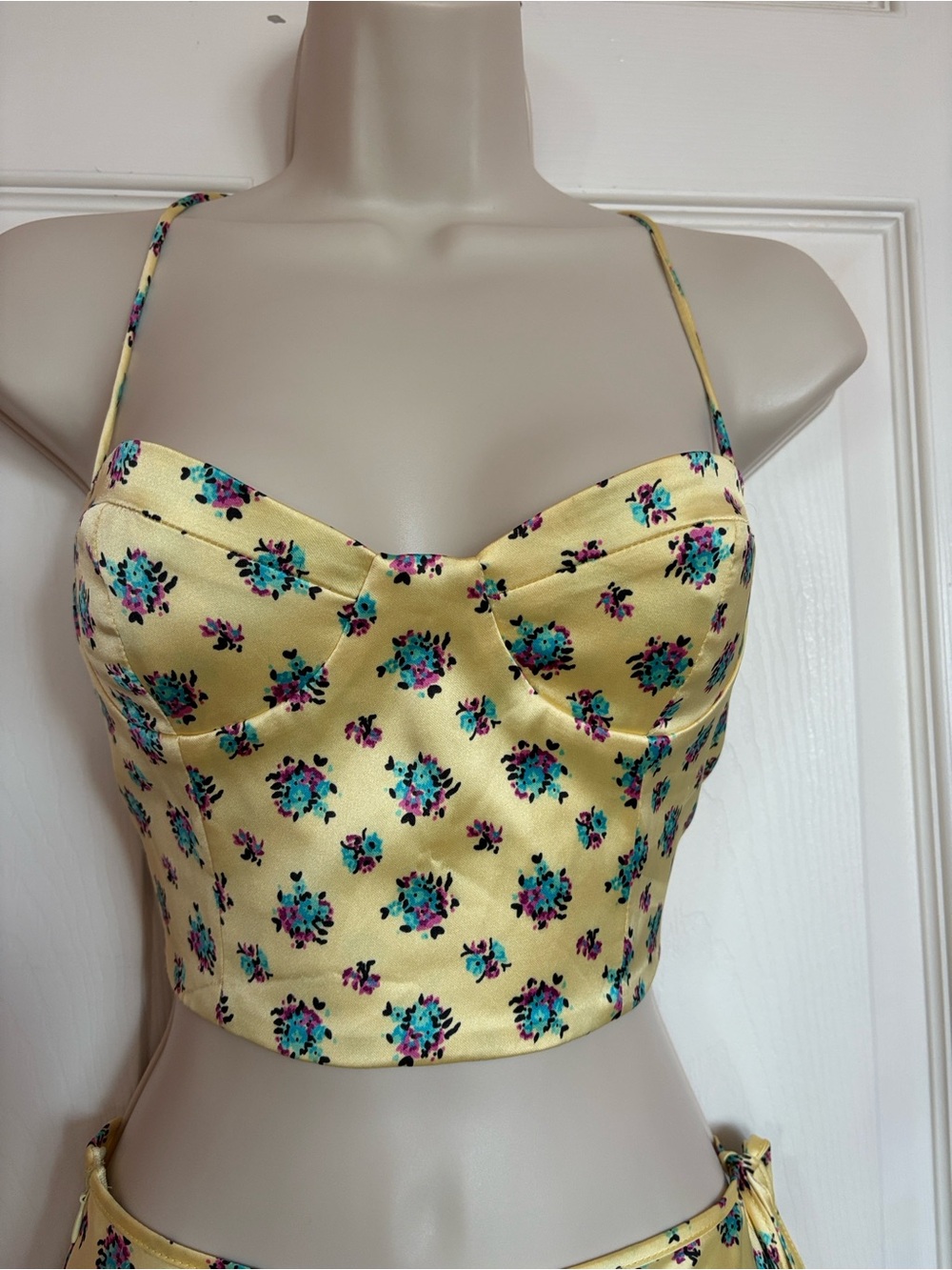 Zara Yellow Floral Satin with Blue Accent